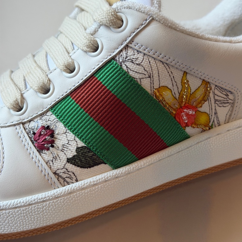 914intheair精品代購『保留中』Gucci GG 小花珠珠髒髒鞋小白鞋低筒運動鞋-14