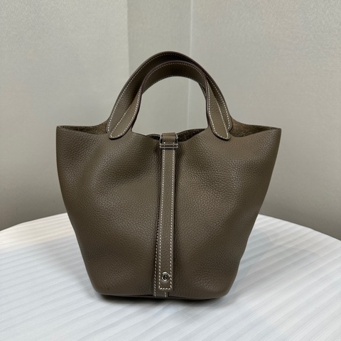 愛馬仕/Hermes Picotin Lock 18 大象灰銀扣菜籃子手提水桶包 18x13x19cm