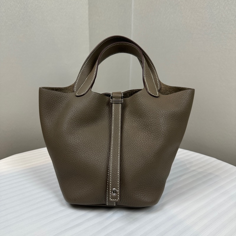 愛馬仕/Hermes Picotin Lock 18 大象灰銀扣菜籃子手提水桶包 18x13x19cm-0