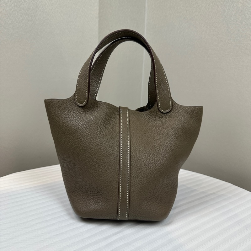 愛馬仕/Hermes Picotin Lock 18 大象灰銀扣菜籃子手提水桶包 18x13x19cm-1