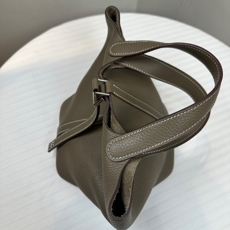 愛馬仕/Hermes Picotin Lock 18 大象灰銀扣菜籃子手提水桶包 18x13x19cm-2