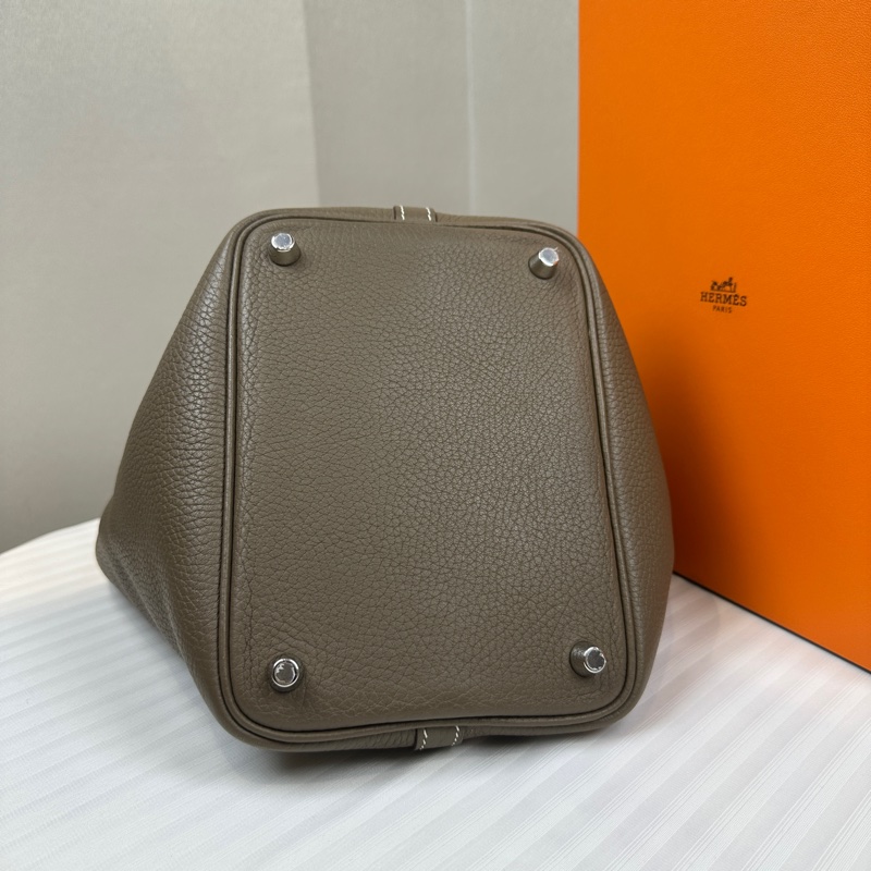 愛馬仕/Hermes Picotin Lock 18 大象灰銀扣菜籃子手提水桶包 18x13x19cm-3