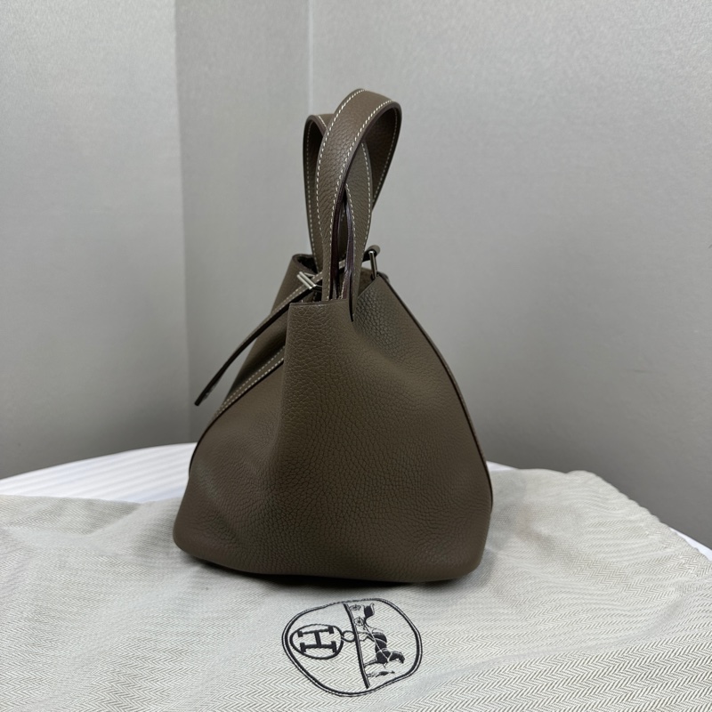 愛馬仕/Hermes Picotin Lock 18 大象灰銀扣菜籃子手提水桶包 18x13x19cm-4
