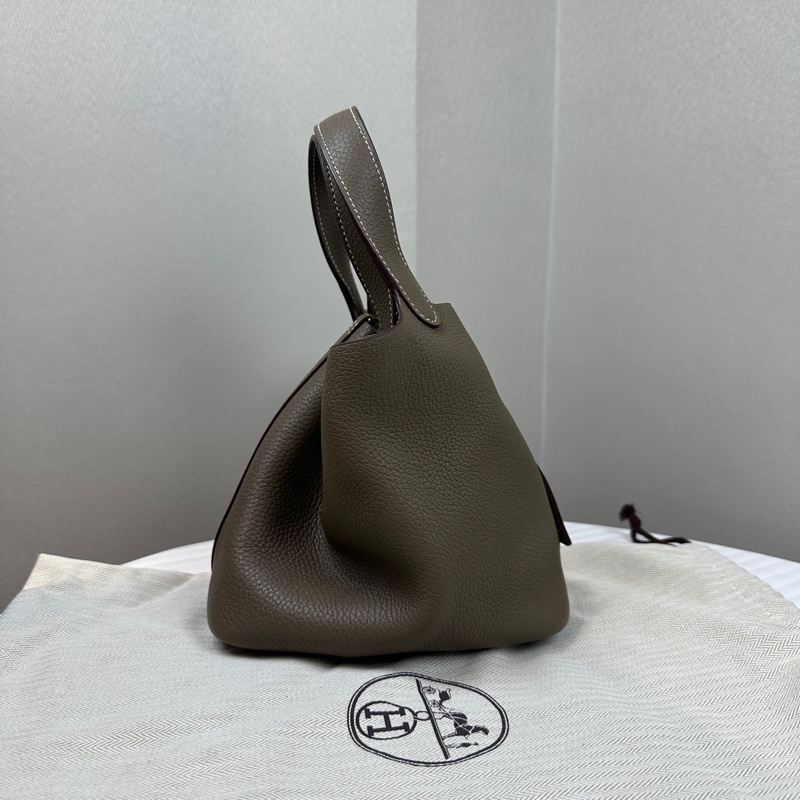 愛馬仕/Hermes Picotin Lock 18 大象灰銀扣菜籃子手提水桶包 18x13x19cm-5