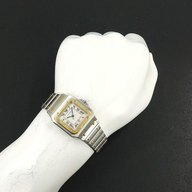 卡地亞 Santos Galbee LM W20011C4 雙色男士腕錶，帶日期顯示和 18K 黃金石英機芯-3