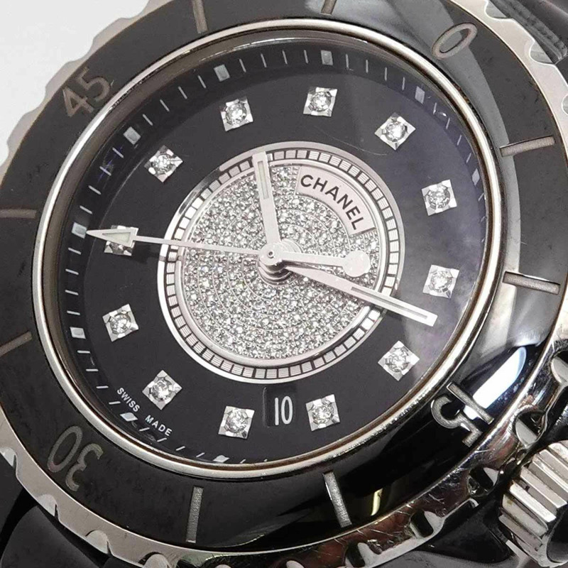 香奈兒 J12 33毫米 H2122 女士腕錶，鑲嵌12顆鑽石，日期顯示，黑色陶瓷錶殼，中央鑲嵌鑽石石英機芯-5