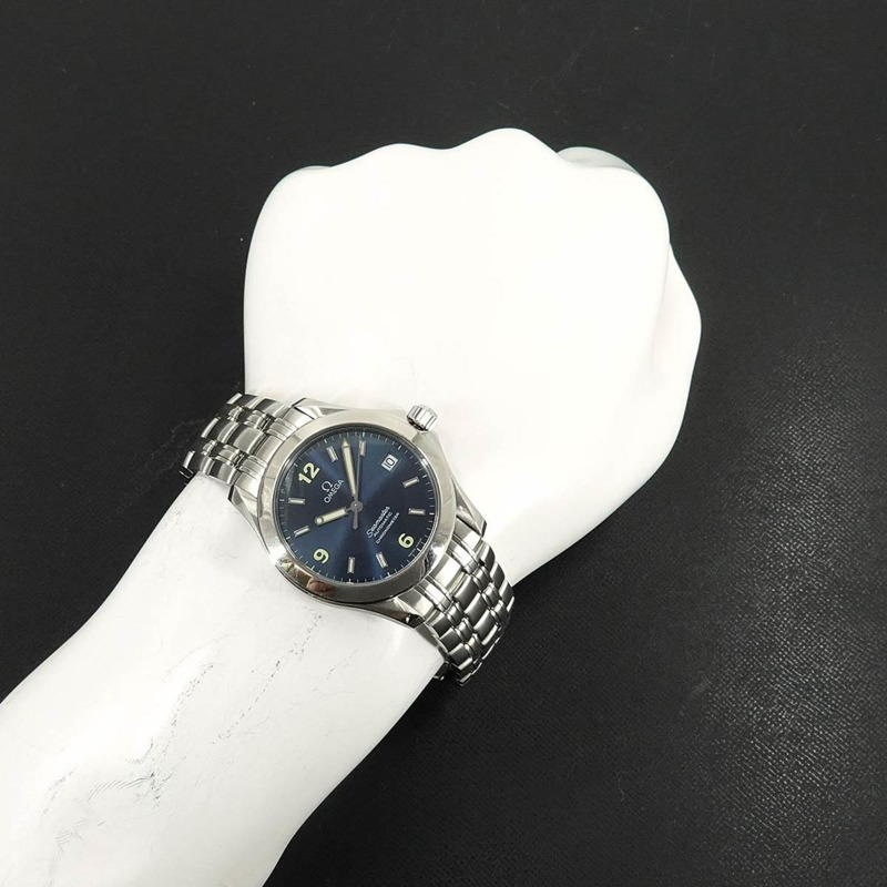 歐米茄海馬系列120公尺潛水錶 2501 83 男士腕錶，附日期顯示，海軍藍錶盤，自動機械錶-2