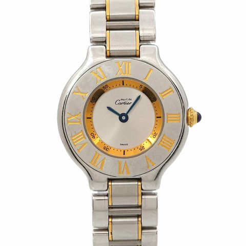 卡地亞 Must 21 Vantianne 雙色腕錶 W10073R6 女士銀色石英錶