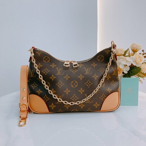 MS0552 Louis Vuitton 路易威登 牛角 經典老花紋 棕色 帆布 金扣 Boulogne PM Monogram Canvas x GHW