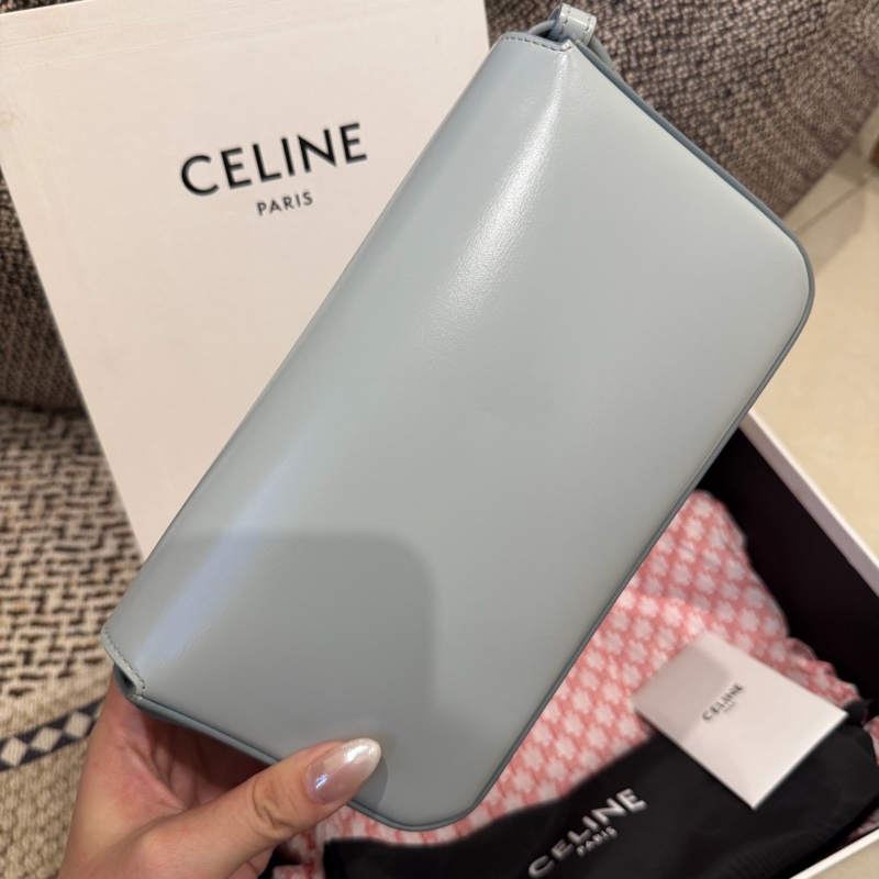 CELINE Triomphe 經典凱旋門鏈包｜淡藍皮革×金釦｜收藏級-3