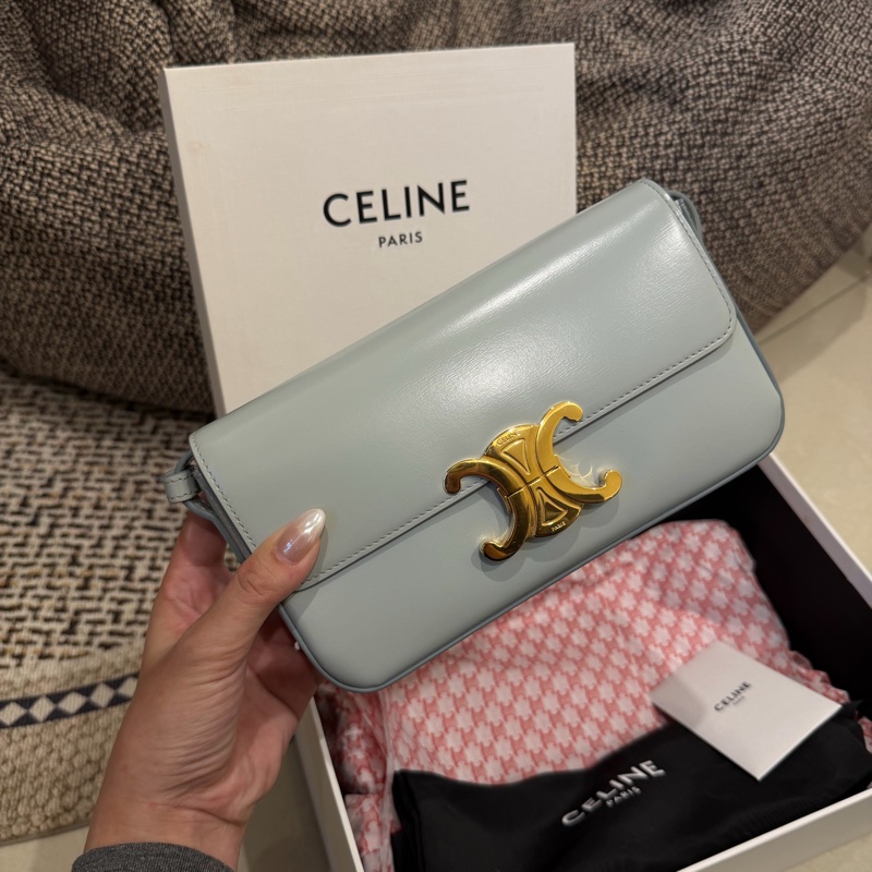 CELINE Triomphe 經典凱旋門鏈包｜淡藍皮革×金釦｜收藏級-4