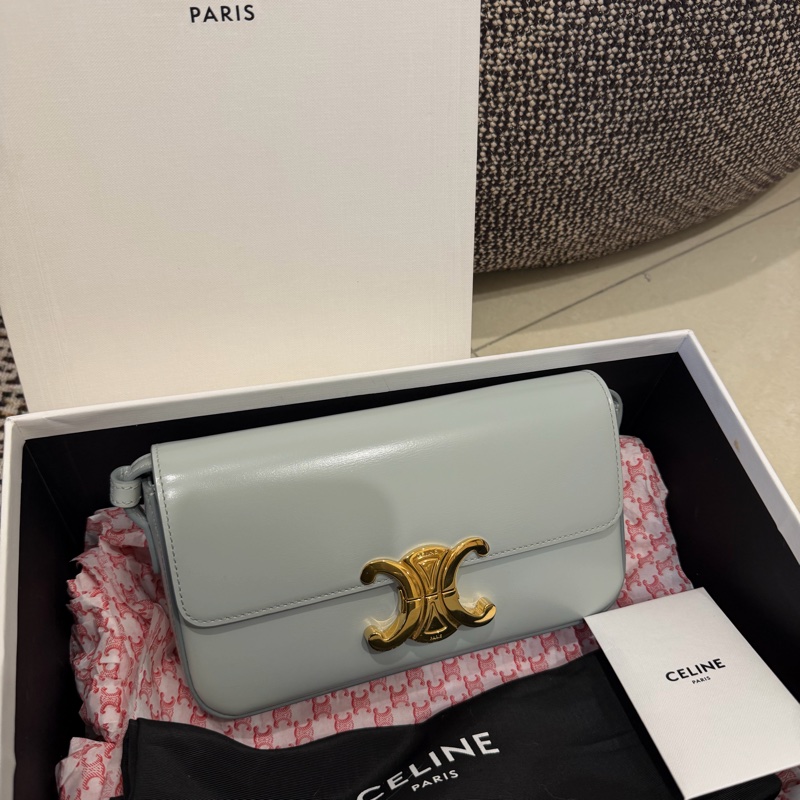 CELINE Triomphe 經典凱旋門鏈包｜淡藍皮革×金釦｜收藏級-6