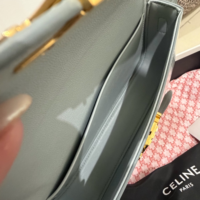 CELINE Triomphe 經典凱旋門鏈包｜淡藍皮革×金釦｜收藏級-9