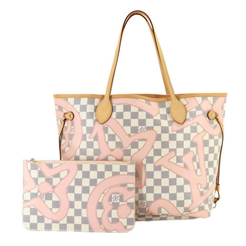 路易威登 Damier Azur Tahiti Neverfull MM 手提包 白色玫瑰芭蕾粉紅 (N41050)