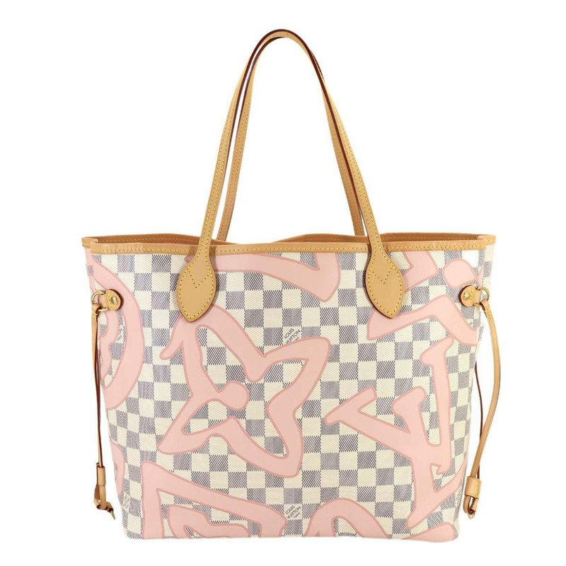 路易威登 Damier Azur Tahiti Neverfull MM 手提包 白色玫瑰芭蕾粉紅 (N41050)-1