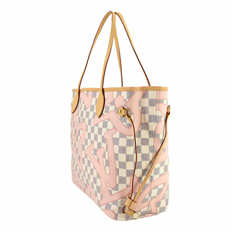 路易威登 Damier Azur Tahiti Neverfull MM 手提包 白色玫瑰芭蕾粉紅 (N41050)-2