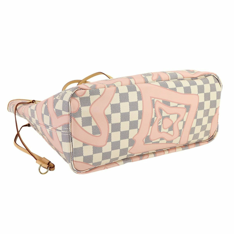 路易威登 Damier Azur Tahiti Neverfull MM 手提包 白色玫瑰芭蕾粉紅 (N41050)-3