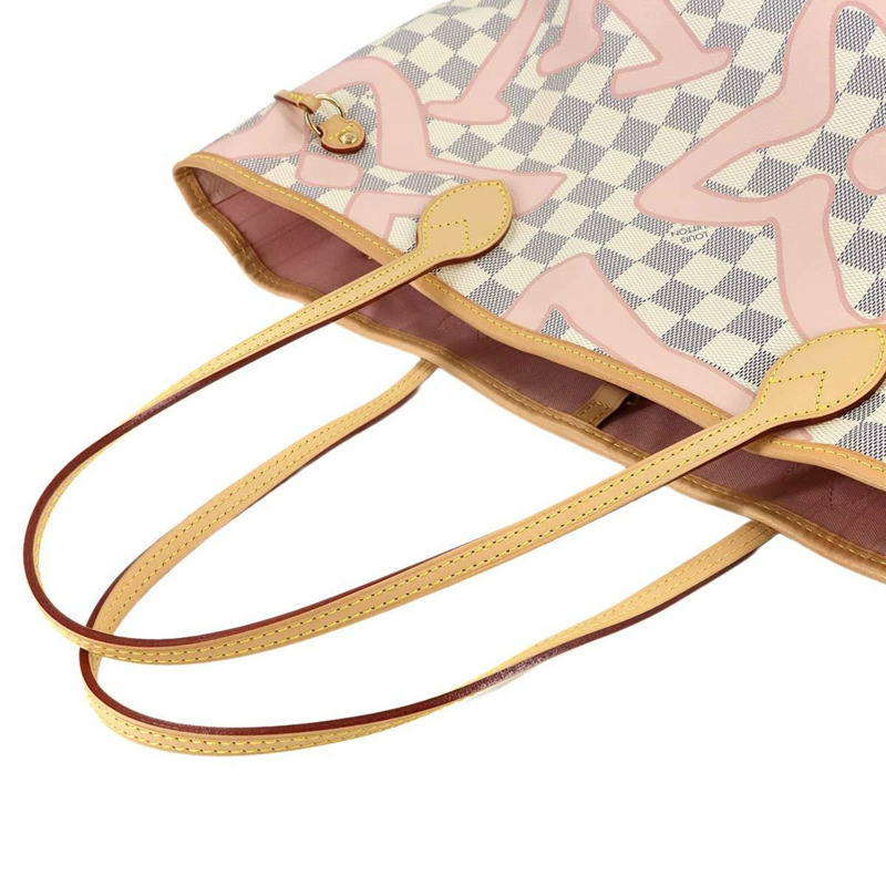 路易威登 Damier Azur Tahiti Neverfull MM 手提包 白色玫瑰芭蕾粉紅 (N41050)-4