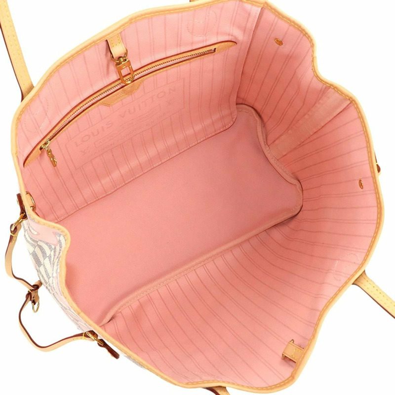 路易威登 Damier Azur Tahiti Neverfull MM 手提包 白色玫瑰芭蕾粉紅 (N41050)-5