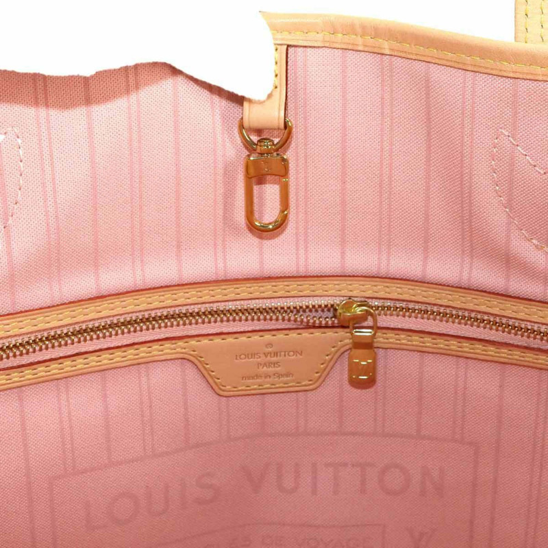 路易威登 Damier Azur Tahiti Neverfull MM 手提包 白色玫瑰芭蕾粉紅 (N41050)-6