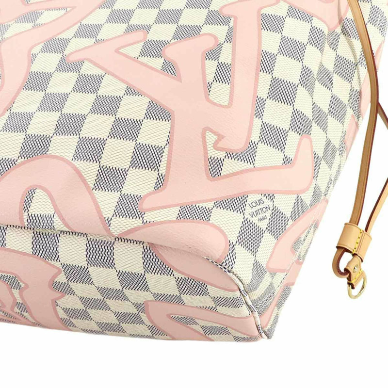 路易威登 Damier Azur Tahiti Neverfull MM 手提包 白色玫瑰芭蕾粉紅 (N41050)-9