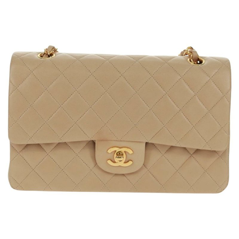 【日本直送】香奈兒 (CHANEL) 絎縫鏈條單肩包，羊皮材質，米色，金色雙C標誌，貨號 157554SM-1