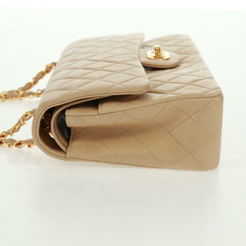 【日本直送】香奈兒 (CHANEL) 絎縫鏈條單肩包，羊皮材質，米色，金色雙C標誌，貨號 157554SM-3
