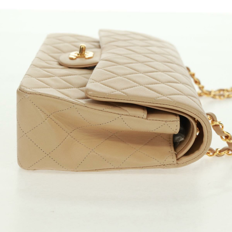 【日本直送】香奈兒 (CHANEL) 絎縫鏈條單肩包，羊皮材質，米色，金色雙C標誌，貨號 157554SM-4