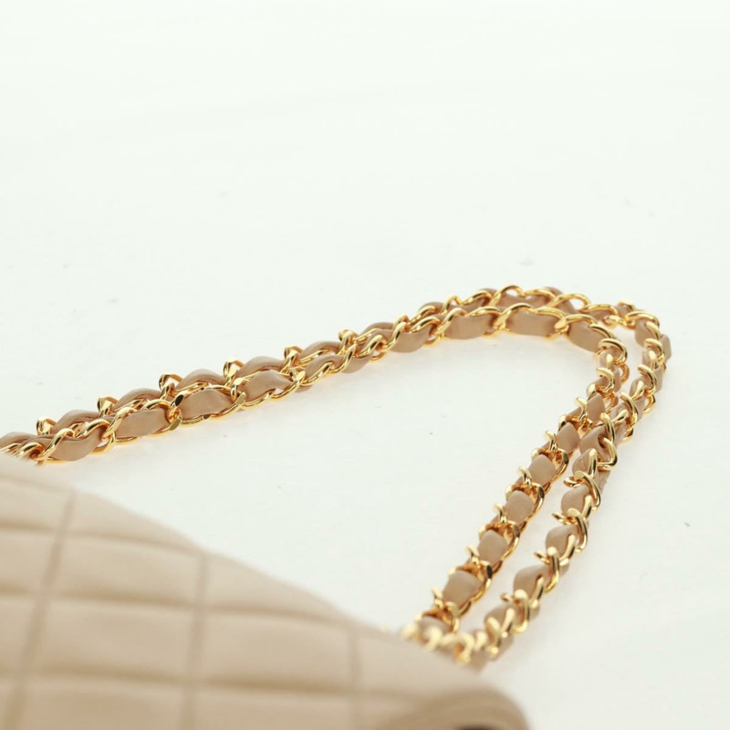 【日本直送】香奈兒 (CHANEL) 絎縫鏈條單肩包，羊皮材質，米色，金色雙C標誌，貨號 157554SM-7