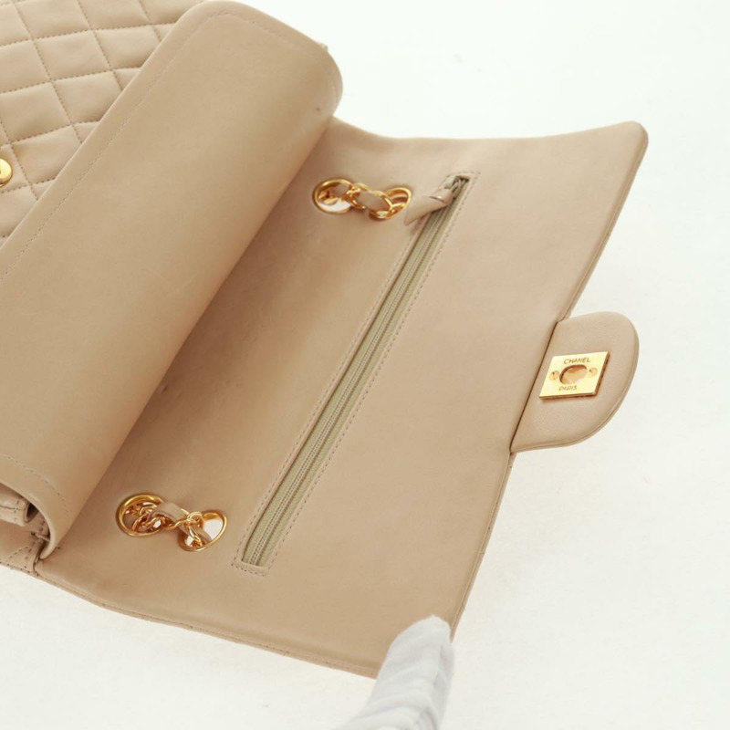 【日本直送】香奈兒 (CHANEL) 絎縫鏈條單肩包，羊皮材質，米色，金色雙C標誌，貨號 157554SM-14