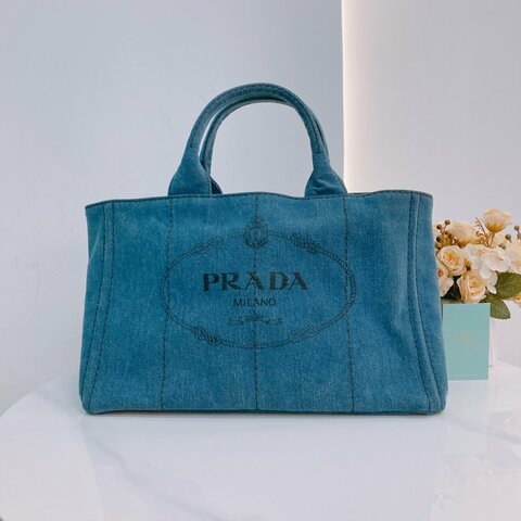 MS0554 Prada 普拉達 牛仔布 手提包 藍色 1BG642 Canapa Two Way Bag Denim Canvas Blue