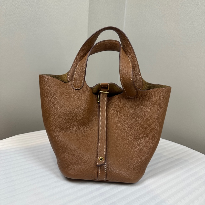 愛馬仕/Hermes Picotin Lock 18 金棕色金扣菜籃子手提水桶包 18x13x19cm-0
