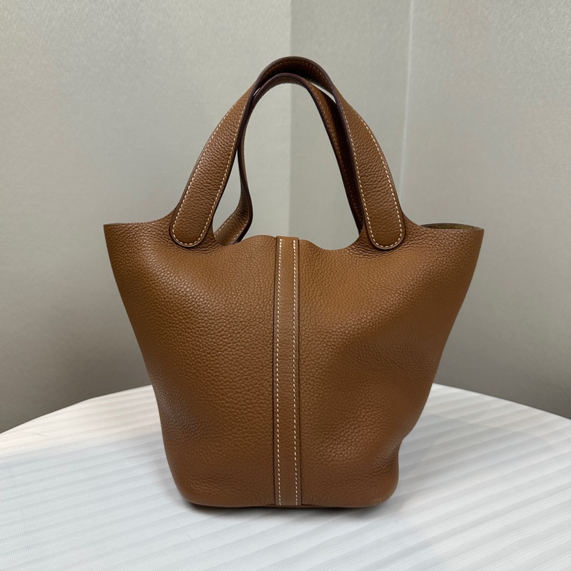 愛馬仕/Hermes Picotin Lock 18 金棕色金扣菜籃子手提水桶包 18x13x19cm-1