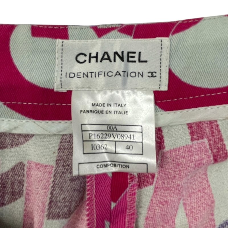 CHANEL 香奈兒 P16 滿版LOGO特殊造型長褲 綿質混紡 彩色 40碼-5