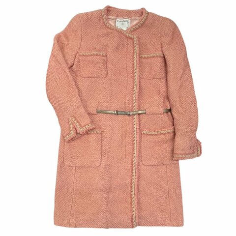CHANEL 香奈兒 P16 粗花毛呢大衣 羊毛 粉色  40碼