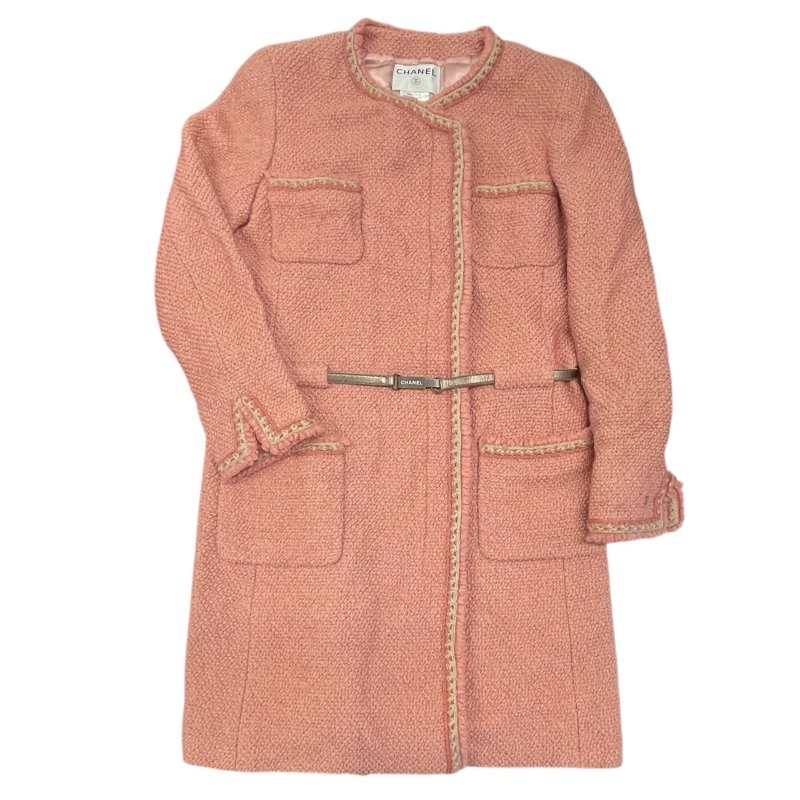 CHANEL 香奈兒 P16 粗花毛呢大衣 羊毛 粉色  40碼-0
