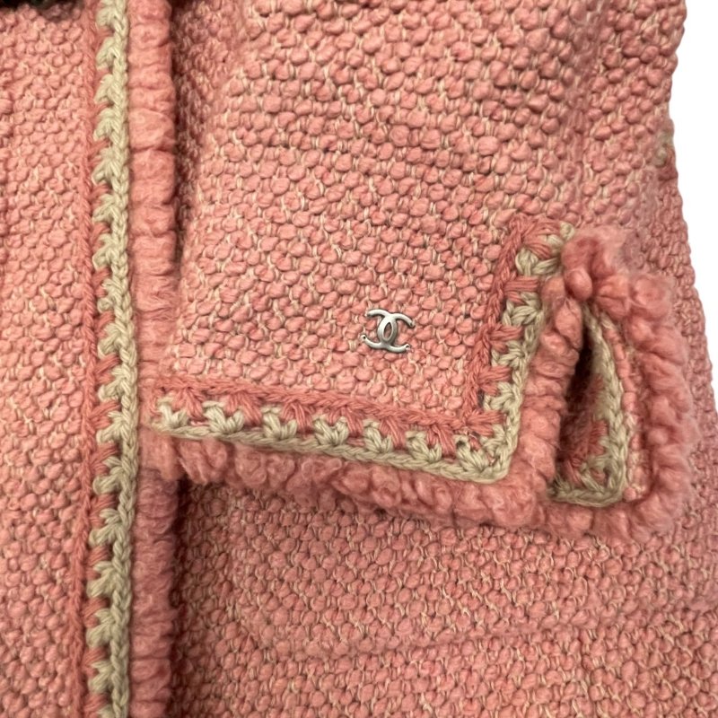 CHANEL 香奈兒 P16 粗花毛呢大衣 羊毛 粉色  40碼-3