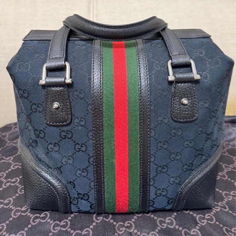 GUCCI 專櫃正品 146002 黑 OPHDIA 綠紅綠 經典 帆布 醫生包 絕版限量款 手提包 方包-1