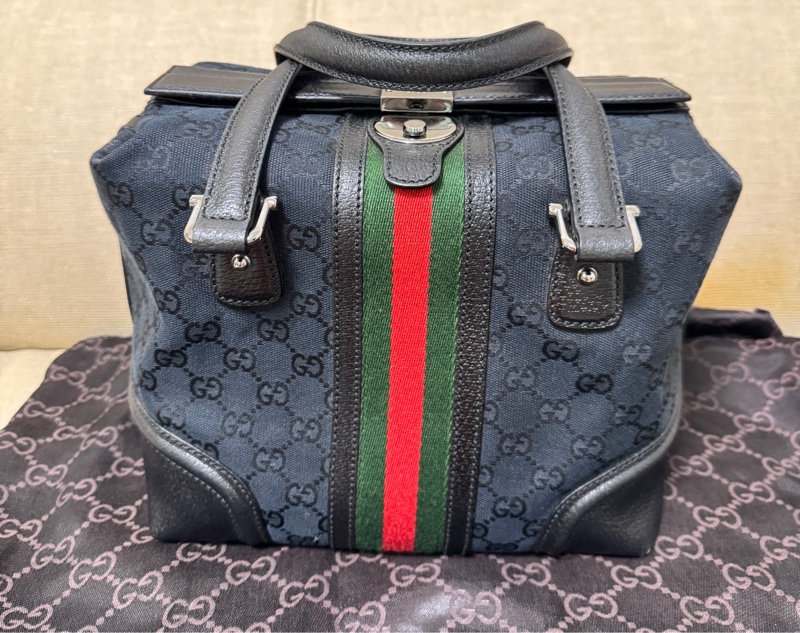 GUCCI 專櫃正品 146002 黑 OPHDIA 綠紅綠 經典 帆布 醫生包 絕版限量款 手提包 方包-5