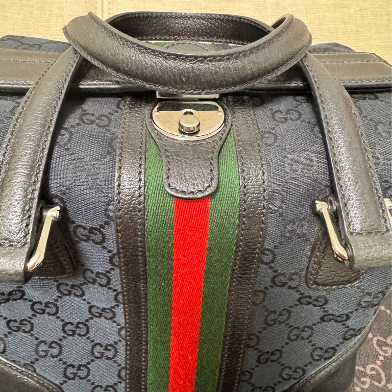 GUCCI 專櫃正品 146002 黑 OPHDIA 綠紅綠 經典 帆布 醫生包 絕版限量款 手提包 方包-6