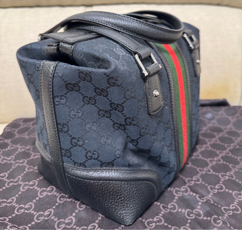 GUCCI 專櫃正品 146002 黑 OPHDIA 綠紅綠 經典 帆布 醫生包 絕版限量款 手提包 方包-9
