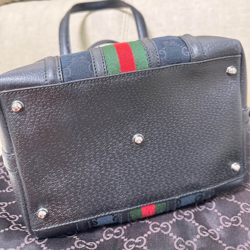 GUCCI 專櫃正品 146002 黑 OPHDIA 綠紅綠 經典 帆布 醫生包 絕版限量款 手提包 方包-14