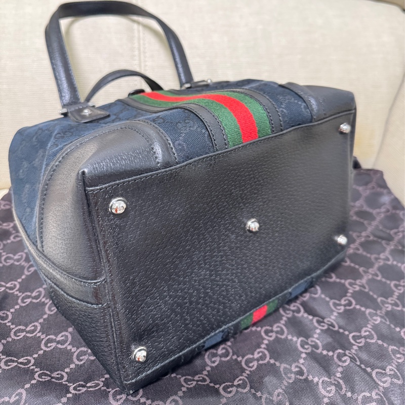 GUCCI 專櫃正品 146002 黑 OPHDIA 綠紅綠 經典 帆布 醫生包 絕版限量款 手提包 方包-15