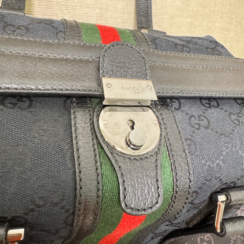 GUCCI 專櫃正品 146002 黑 OPHDIA 綠紅綠 經典 帆布 醫生包 絕版限量款 手提包 方包-19