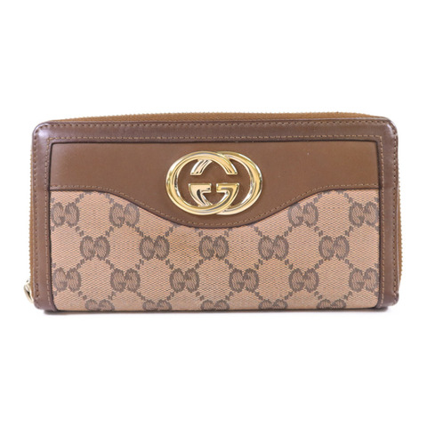 GUCCI 帆布GG Canvas Long Round Zipper Wallet金扣長錢包