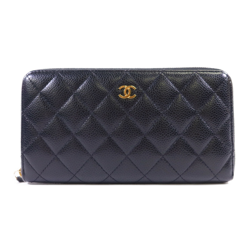 CHANEL 牛皮皮革Zipper Long Round Wallet金扣長錢包-0