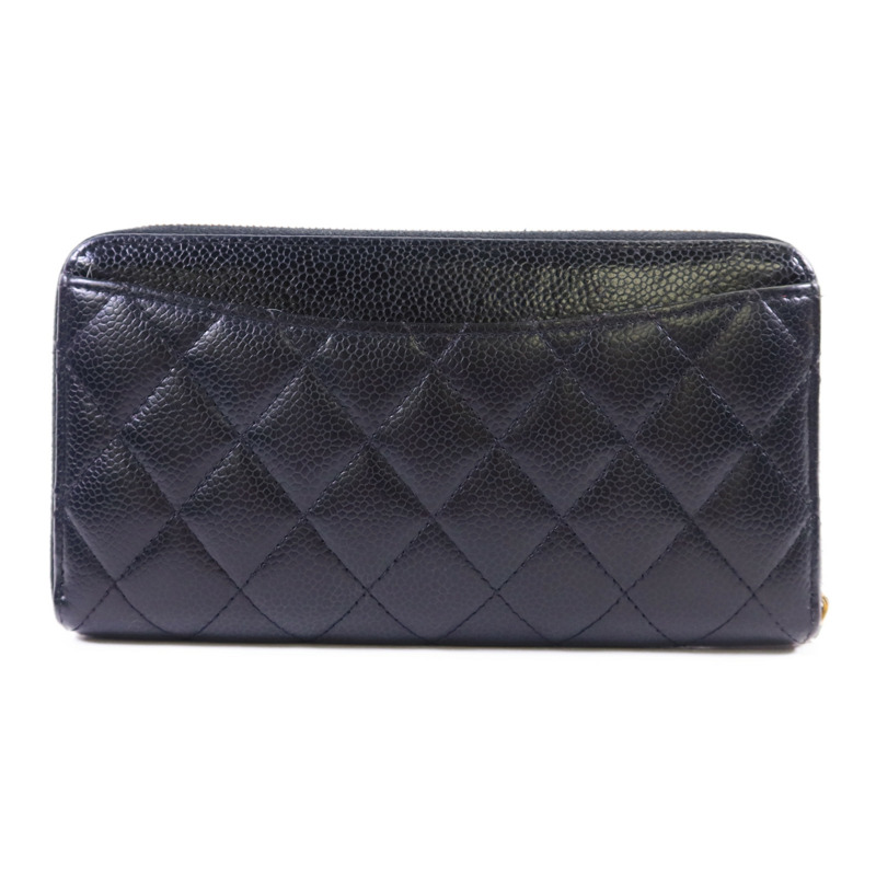 CHANEL 牛皮皮革Zipper Long Round Wallet金扣長錢包-1