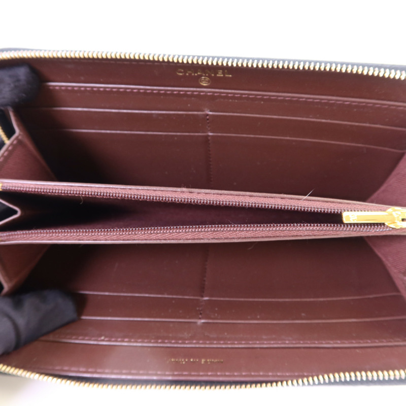 CHANEL 牛皮皮革Zipper Long Round Wallet金扣長錢包-4