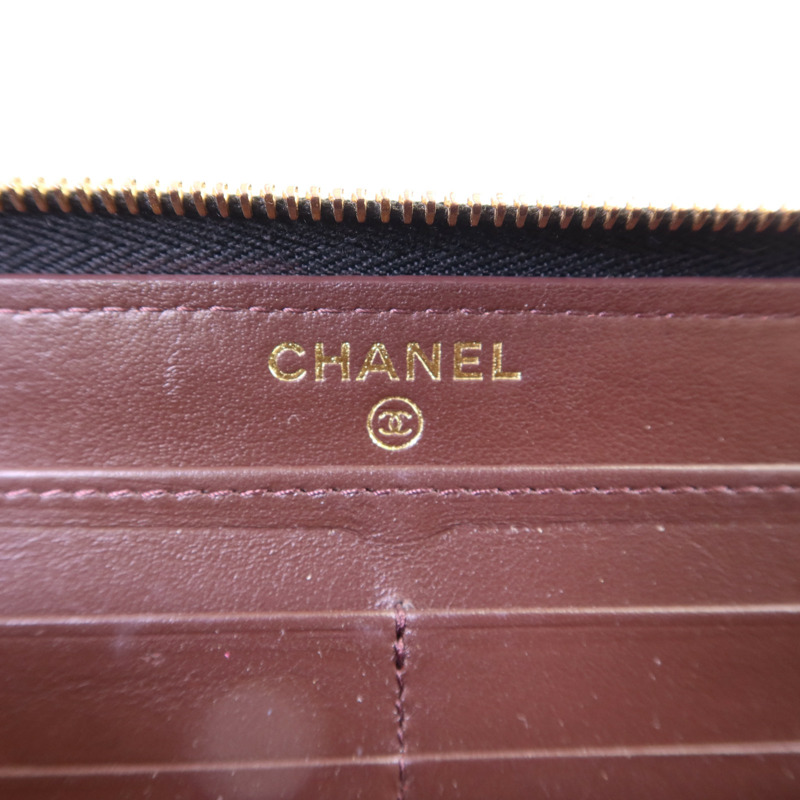 CHANEL 牛皮皮革Zipper Long Round Wallet金扣長錢包-5