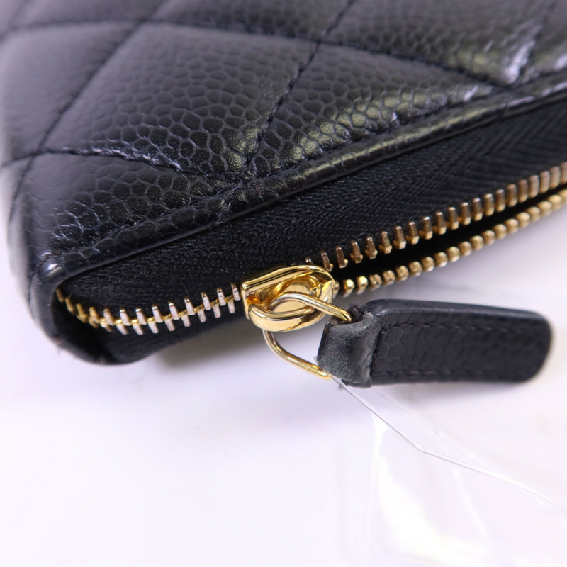 CHANEL 牛皮皮革Zipper Long Round Wallet金扣長錢包-9